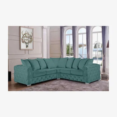 The Range Owen Scatterback Corner Sofa in Plush Velour Velvet - Turquoise