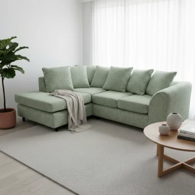 The Range Jumbo Corner Sofa in Soft Chenille with Plush Chaise Extension - Sage Green