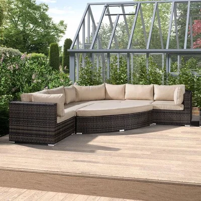 The Range Nova Deluxe Curved Rattan Corner Sofa Set - Brown