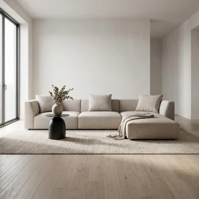 The Range Tokyo Large Corner Sofa in Warm Taupe Brushed Tweed Fabric with Deep Seat - Warm Taupe