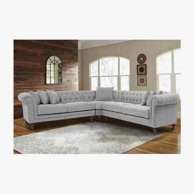 The Range Elliot Chesterfield Corner Sofa in Velvet Fabric - Silver