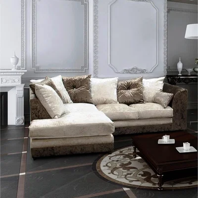 The Range Swift Crushed Velvet 4 Seater Corner Sofa - Brown-mink / Left-hand