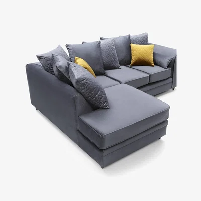The Range Chicago Velvet Corner Sofa - Dark Grey / Left-hand