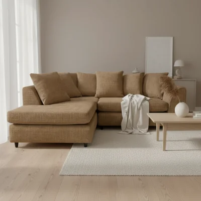The Range Jumbo Corner Sofa in Soft Chenille with Plush Chaise Extension - Brown