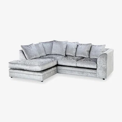 The Range Swift Crushed Velvet 4 Seater Corner Sofa - Silver / Left-hand
