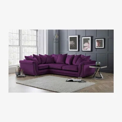 The Range Luca Scatterback L Shape Left Hand Corner Sofa Velour Velvet Fabric with Beading - Purple