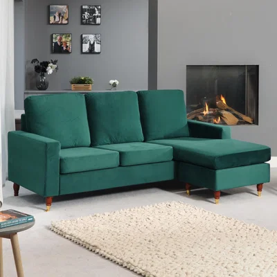 The Range Hendrick Velvet Reversible Corner Sofa - Green