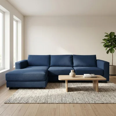 The Range Kaizer Corner Sofa with Bubble Fabric Left Facing Dark Blue - Dark Blue