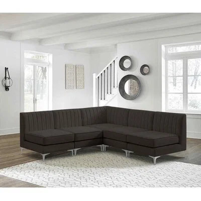 The Range Albert Modular Corner Sofa in Velour Velvet Fabric - Taupe