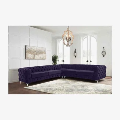 The Range Leonardo Large Corner Sofa in Velour Fabric - Purple