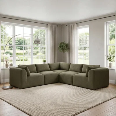The Range Drift Boucle Fabric 4 Seater Modular Corner Sofa - Green