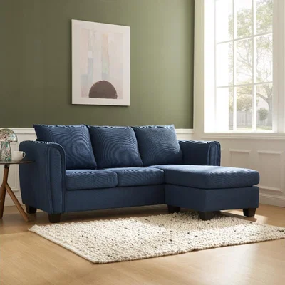 The Range Alton 3 Seater Chaise Sofa Small Chord - Blue