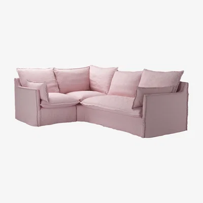 Sofa.com Isaac Asym: LHF Single w RHF 2 Seat Sofa Bed in Powder Pink Brushed Linen Cotton - sofa.com
