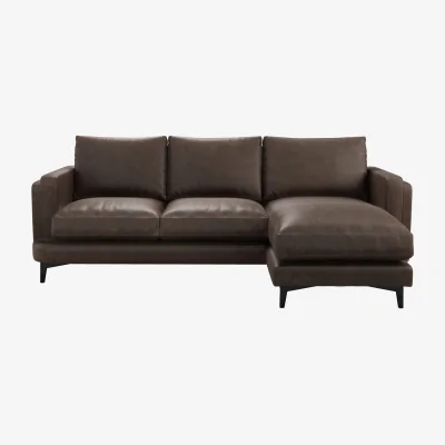 Sofa.com Boston Squared Arm RHF Chaise Sofa in Walnut Antique Leather - sofa.com