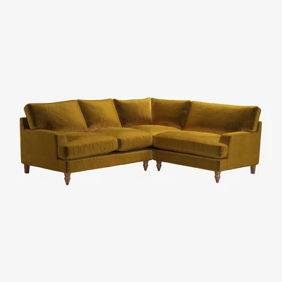 Sofa.com Isla Asym. Crn: LHF 2 Seat w RHF Loveseat in Nefertiti Gold Cotton Matt Velvet - sofa.com