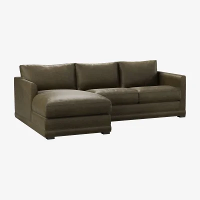Sofa.com Aissa Small LHF Chaise Sofa in Dark Moss Antique Leather - sofa.com