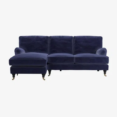 Sofa.com Bluebell LHF Chaise Sofa in Prussian Blue Cotton Matt Velvet - sofa.com