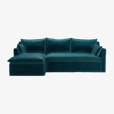 Sofa.com Anders LHF Chaise Sofa in Deep Turquoise Cotton Matt Velvet - sofa.com