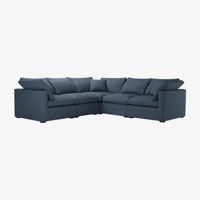 Sofa.com Long Island Slim Medium Corner Sofa in Midnight Blue Brushed Linen Cotton