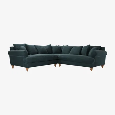 Sofa.com Teddy Medium Corner Sofa in Deep Forest Aquaclean Clever Velvet