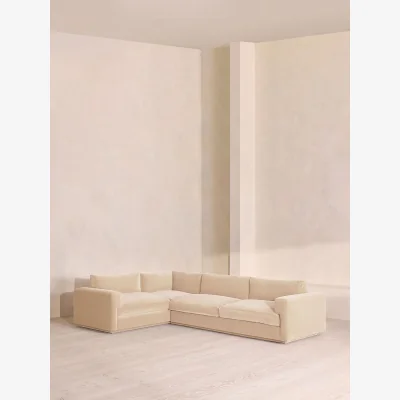 Soho Home Mossley Right L-Shape Sofa, Velvet, Porcelain
