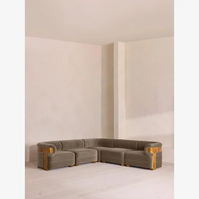 Soho Home Caleb Modular Corner Sofa, Velvet, Taupe, Dark Burl, UK