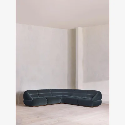 Soho Home Edison Modular Sofa, Corner Sofa, Velvet, Grey Blue UK