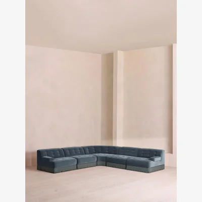 Soho Home Elowen Modular Sofa, Corner Sofa, Velvet, Grey Blue UK