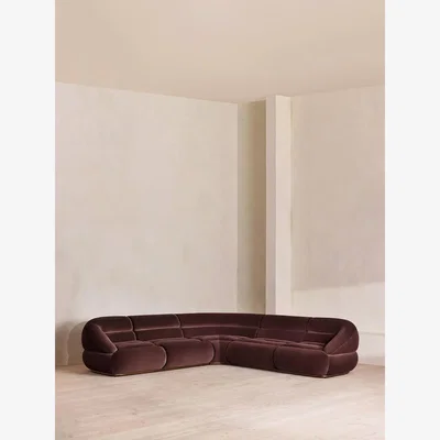 Soho Home Edison Modular Sofa, Corner Sofa, Velvet, Aubergine UK