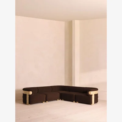 Soho Home Caleb Modular Corner Sofa, Velvet, Chocolate, Light Burl, UK