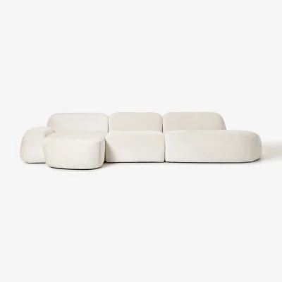 Westwing Modular Teddy Bouclé Corner Sofa Wolke (4-seater) with Chaise End