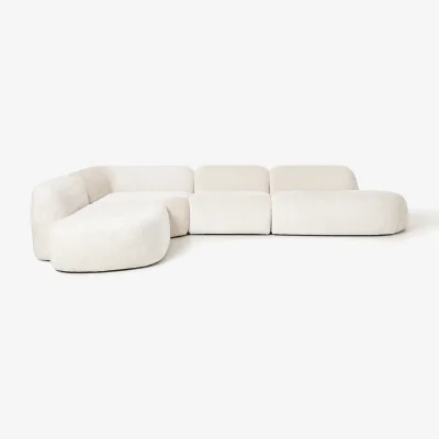 Westwing XL Modular Teddy Bouclé Corner Sofa Wolke (4-seater) with Chaise Ends