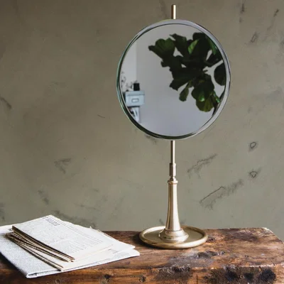 Graham & Green Round Mirror on Brass Stand