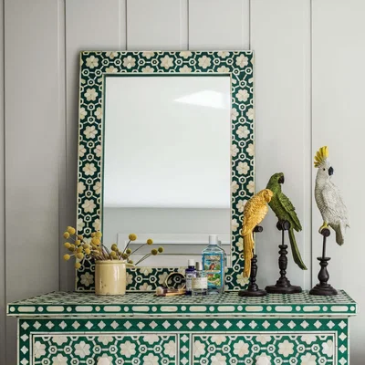 Graham & Green Large Jade Green Floral Bone Inlay Mirror