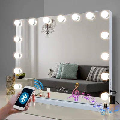 The Range FENCHILIN Bluetooth Hollywood Light Up Vanity Mirror with Lights Tabletop Wall - Metal White