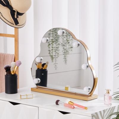 The Range Cloud Frame Dressing Mirror With 7 LED Bulbs Dimmable Desktop Decor - Golden
