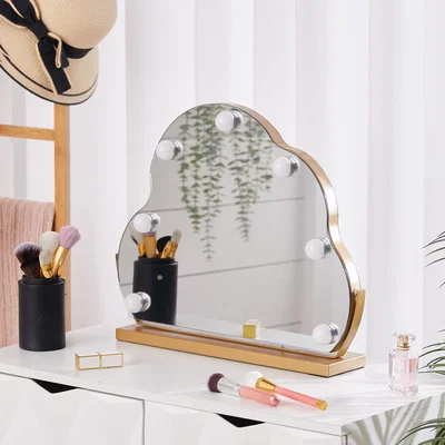 The Range Cloud Frame Dressing Mirror With 7 LED Bulbs Dimmable Desktop Decor - Golden