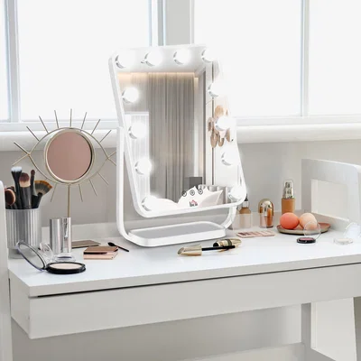 The Range Hollywood Makeup Mirror with LED Lights, Tabletop Vanity - White