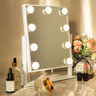 The Range Hollywood Make Up Mirror with Lights Tabletop 9 LED Vanity Mirror 360 Rotation - Metal White
