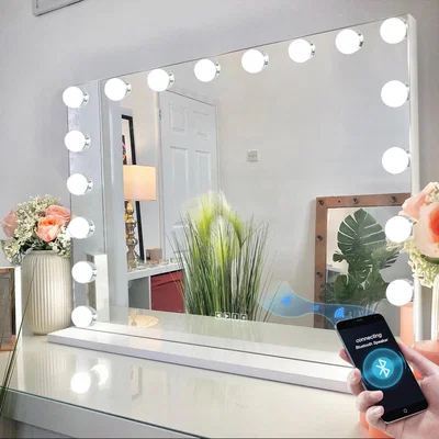 The Range FENCHILIN Bluetooth Hollywood Vanity Make Up Mirror with Lights 18-LED Light Up - Metal White