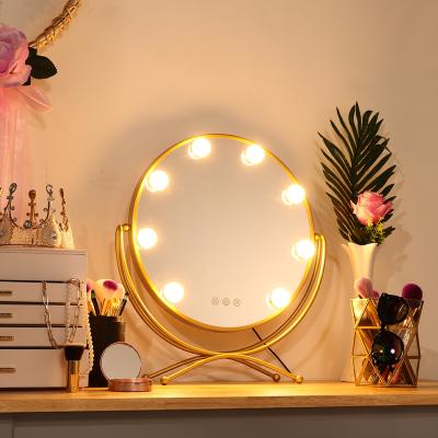 The Range LED Round Desktop Vanity Mirror with Bulbs - Gold