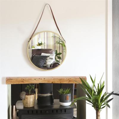 The Range Harbour Housewares 40cm Round Metal Frame Hanging Mirror on Strap - Gold