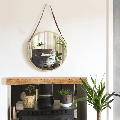 The Range Harbour Housewares 40cm Round Metal Frame Hanging Mirror on Strap - Gold