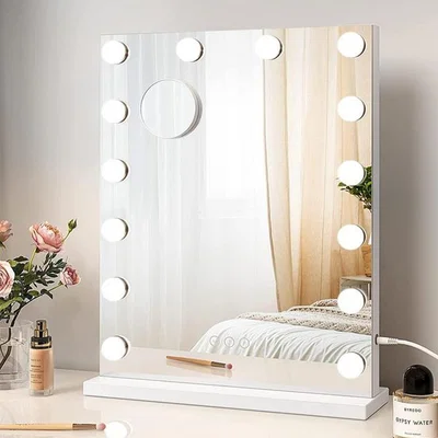 The Range Hollywood Vanity Mirror with 14 Dimmable LED Bulbs - White