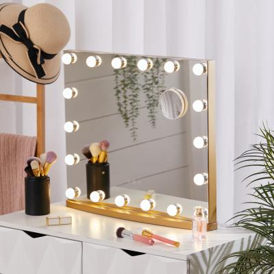 The Range Hollywood 18 LED Bulbs Make Up Cosmetic Mirror With Magnifying Glass - Golden
