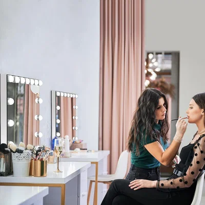 The Range Vanity Mirror with 15 Dimmable Bulbs - Silver
