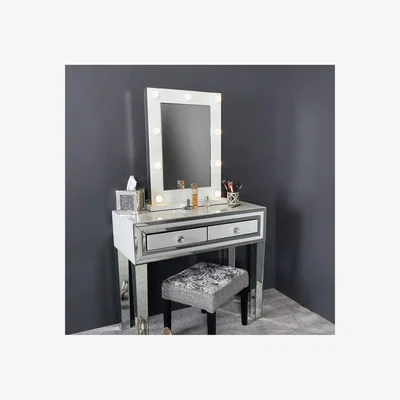 Teddy Beau Deco Home Madison White Vanity Mirrored Mirror With 9 Dimmable LED Light Bulbs