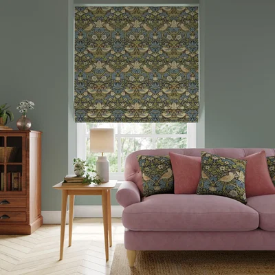 Dunelm William Morris At Home Strawberry Thief Made To Measure Roman Blind Blue/Green