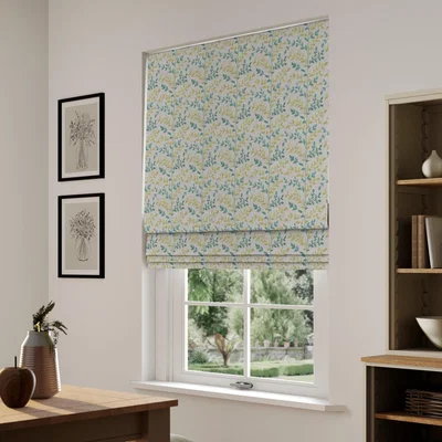Dunelm Heritage Zoe Made to Measure Roman Blind Zoe Sky and Light Goldenrod