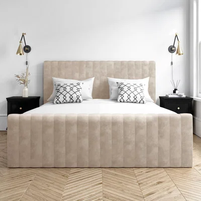 Furniture123 Super King Size Side-Opening Ottoman Bed in Beige Velvet - Khloe